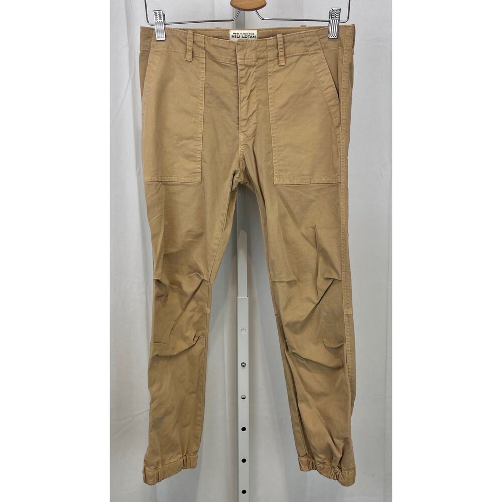 NILI LOTAN Cropped French Military Pants Zip Hem Utility Jogger Cotton Tan 4 - Picture 9 of 9